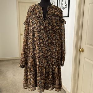 MANGO PAISLEY PRINT CHIFFON LONG SLEEVE DRESS/ DRESS XL